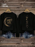 Women's Moon Print Drop Shoulder Sweatshirt, Casual Long Sleeve Round Neck Pullover for Fall & Winter, Ladies Clothes for...
