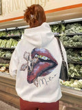 Women's Mouth Graphic Print Hoodie, Fashion Casual Drawstring Pocket Hooded Sweatshirt for Daily Holiday Outdoor Wear,...