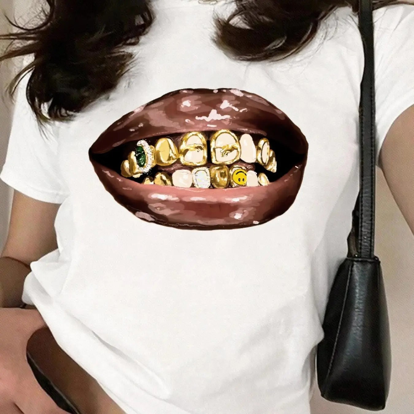 Women's Mouth Print Round Neck Tee, Fashion Casual Crew Neck T-shirt for Daily Holiday Vacation Outdoor Wear, Women Tops...