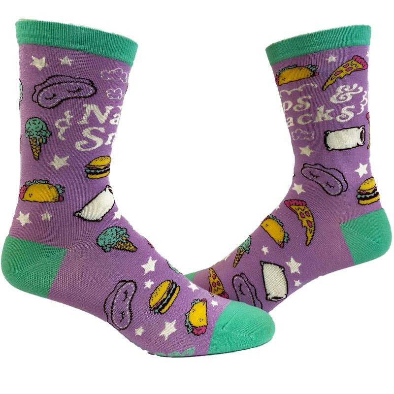 Women's Naps And Snacks Socks Funny Tacos Pizza Sleep Lazy Graphic Novelty Footwear Funny Graphic Socks Comfortable...