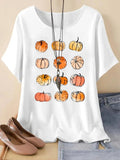 Women's Pumpkin Print Round Neck Tee, Vintage Trendy Casual Short Sleeve T-shirt for Daily Wear, Ladies Summer Outfit...