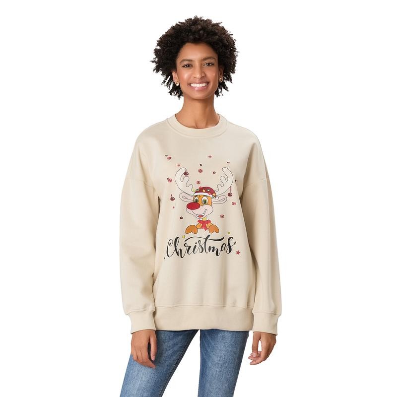 Women's Reindeer Sweatshirt Loose Letter Print Crew Neck Long Sleeve Christmas Tops for Fall Winter T-Shirts, Hoodie