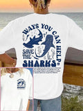 Women's Shark Print Round Neck Tee, Casual Short Sleeve Crew Neck T-Shirt for Daily Wear, Ladies Clothes for All Seasons,...