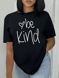 Women's Slogan & Heart Print Round Neck Tee, Trendy Casual Crew Neck Short Sleeve T-Shirt for Daily Holiday Vacation...