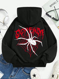 Women's Spider & Letter Print Drop Shoulder Hoodie, Street Fashion Casual Drawstring Hooded Sweatshirt for Daily Holiday...