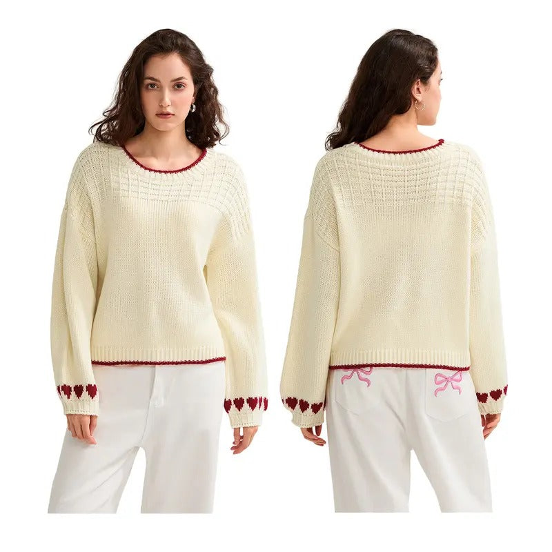 Women's Spring Autumn Knit Sweater Long Sleeve O Neck Heart Print Loose Knitwear T-Shirts, Hoodie, Sweatshirt