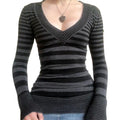 Women's Spring Autumn Slim Knitwear Long Sleeve V Neck Striped Knit Tops Sweater Womenswear Check T-Shirts, Hoodie,...
