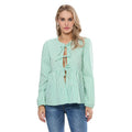 Women's Spring Peplum Tops Long Puff Sleeve O Neck Tie Front Striped Babydoll Tops Light Polyester T-Shirts, Hoodie,...