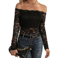 Women's Spring Sheer Blouses Long Sleeve Off Shoulder Trendy Lace Party T-shirts Hoodie, Sweatshirt | RetroVerseTees.com