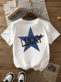Women's Star & Letter Print Round Neck Tee, Trendy Casual Short Sleeve T-Shirt for Daily Wear, Ladies All Seasons Outfit...