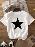 Women's Star Print Round Neck Tee, Casual Short Sleeve Crew Neck T-Shirt for Daily Wear, Ladies Clothes for All Seasons...