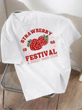 Women's Strawberry & Letter Print Round Neck Tee, Casual Short Sleeve Crew Neck T-Shirt for Summer, Fashion Women's Top...