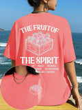 Women's Strawberry & Letter Print Round Neck Tee, Fashion Casual Short Sleeve T-shirt, Ladies Summer Clothes for Daily...