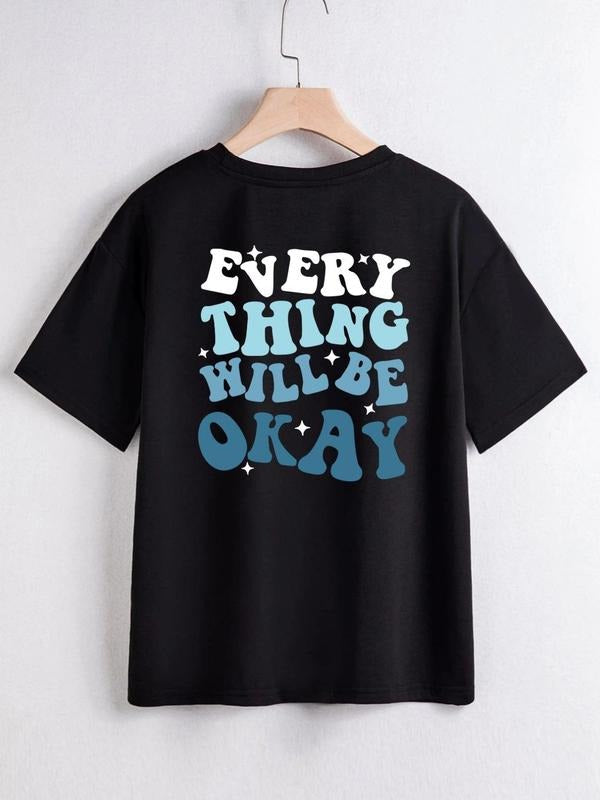 Women's Streetwear Letter Print Short Sleeve Crewneck Fitted T-shirt, Summer Clothes Women, Lady Casual Graphic Comfort...