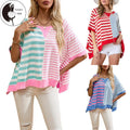 Women's Striped Tops Loose Round Neck Short Sleeve Casual T-Shirt for Summer Streetwear Hoodie, Sweatshirt