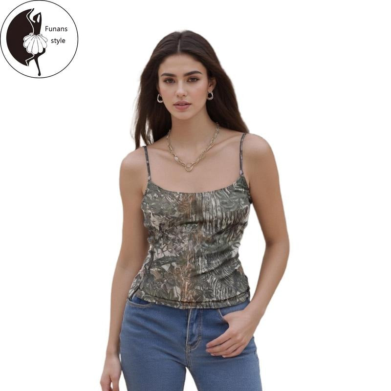 Women's Summer Cami Tops Sleeveless Scoop Neck Forest Camo Print CamisoleFit Tank Tops T-Shirts, Hoodie, Sweatshirt