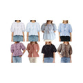 Women's Summer Peplum Blouses Stripe Print Short Puff Sleeve Tie Front Loose Tops Polyester Shirts Hoodie, Sweatshirt