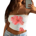 Women's Tube Tops Floral Print Boat NeckFit Backless Strapless Sleeveless Summer Tank Tops T-Shirts, Hoodie, Sweatshirt