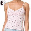 Women's V Neck Cami Tops Sleeveless Spaghetti Strap Cherry Print Camisole Summer Shirt Hoodie, Sweatshirt
