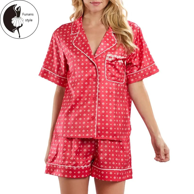 Women's Valentine's Day Lounge Set Short Sleeve Heart Print Shirt Shorts Sleepwear Sets Hoodie, Sweatshirt