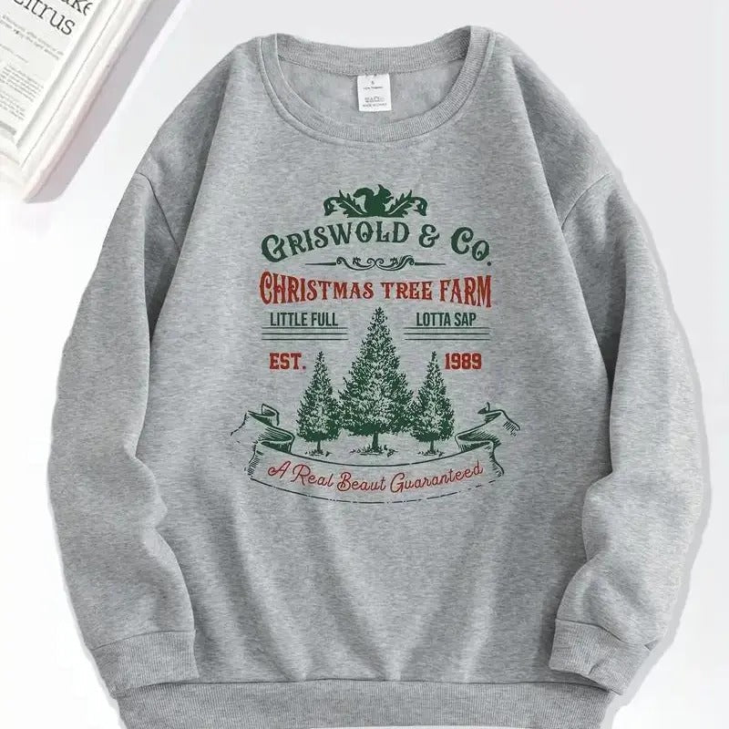 Women's Vintage Christmas Tree Print Crew Neck Long Sleeve Pullover Sweatshirt - Soft, Cozy, and Festive Holiday Apparel...