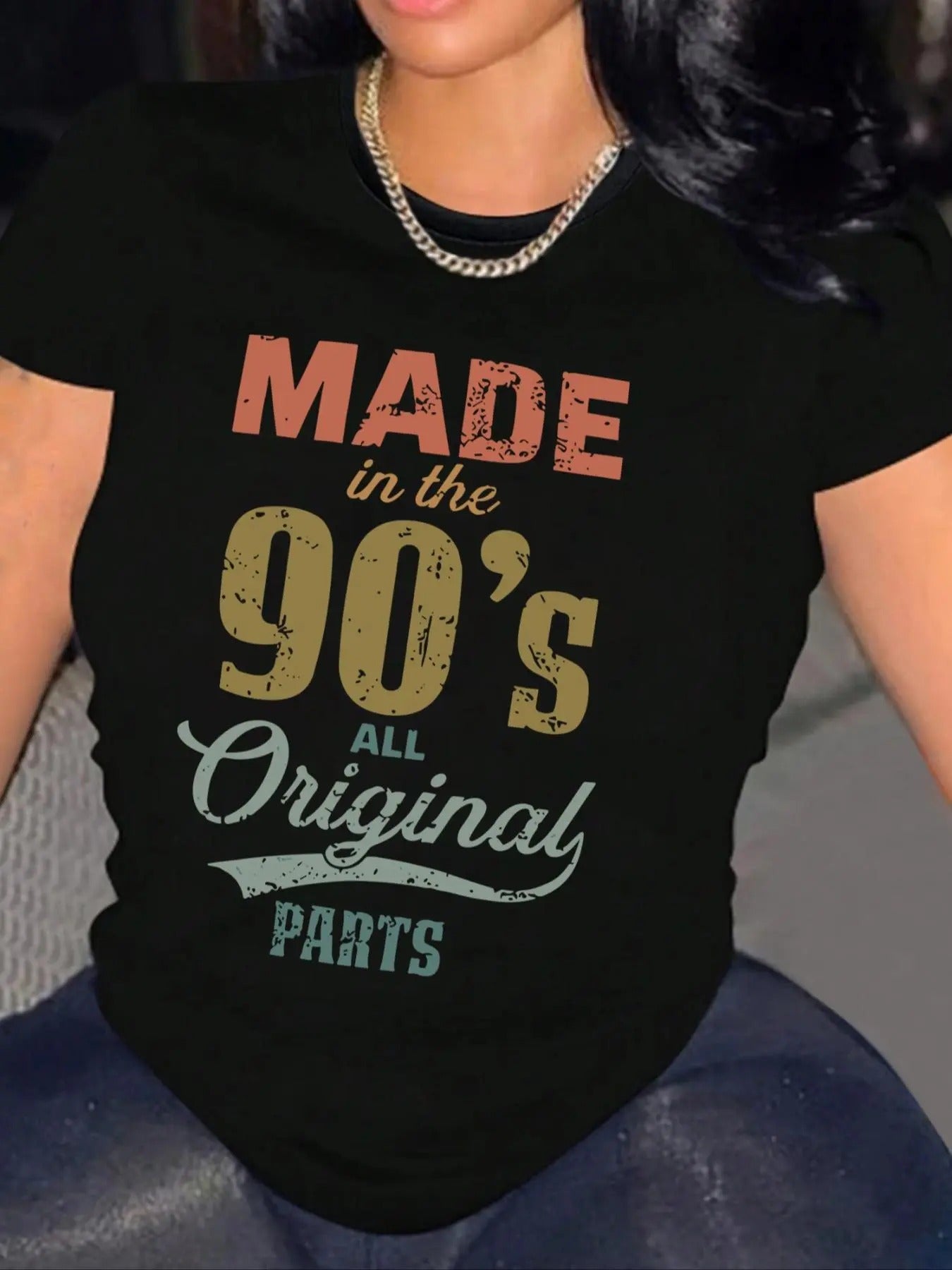 Women's Vintage Letter Print Round Neck Tee, Casual Short Sleeve Crew Neck T-Shirt for Daily Wear, Ladies Clothes for All...