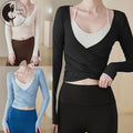 Women's Workout Tops Long Sleeve Deep V Neck Wrap Front Yoga Shirts Breathable Active Tops Hoodie, Sweatshirt