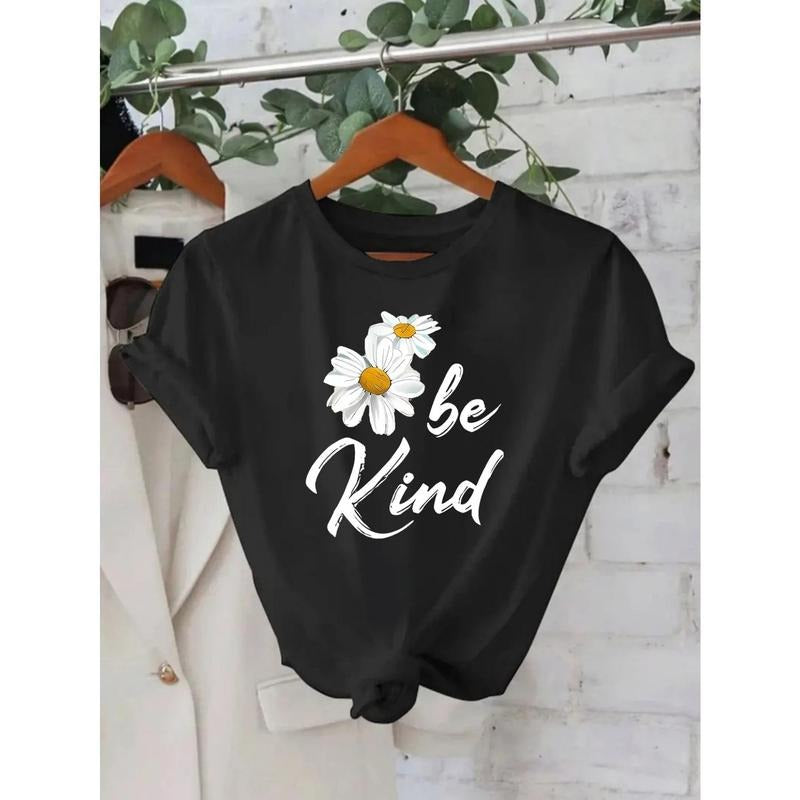 Women'sDaisy Print Cotton Lightsaber brand-Shirt - Relaxed Fit Short Sleeve Round Neck Casual Top for Summer Parties &...
