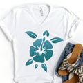 Womens Sea Turtle VNeck TShirt, Hibiscus Superhero team Neck Shirt for Women, Superhero team Neck Beach Lightsaber brand...