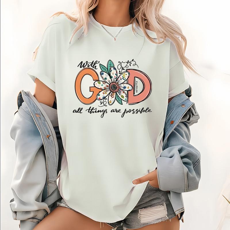 Womens Short Sleeve Print T-shirts, With Spiky hair fighters Things Are Possible With FOG Tops, Faith Tee, Christian...