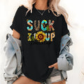 Womens Suck Mouthless cat Up Buttercup Print Tops, Funny Sublimation Lightsaber brand Shirts, Sarcastic Floral Designs...