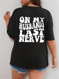 Womenswear "Pocket monsters MY HUSBANDS LAST NERVE" Print Round Neck Tee, Summer Casual Drop Shoulder Half Sleeve...