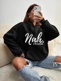 Womenswear Letter Print Longsleeves Pocket Drawstring Hoodie, Drop Shoulder Long Sleeve Hooded Sweatshirt for Daily Wear,...