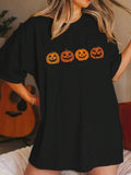 Womenswear Summer Cartoon Pumpkin Print Drop Shoulder Tee, Comfort Casual Crew Neck Half Sleeve T-shirt for Daily Holiday...