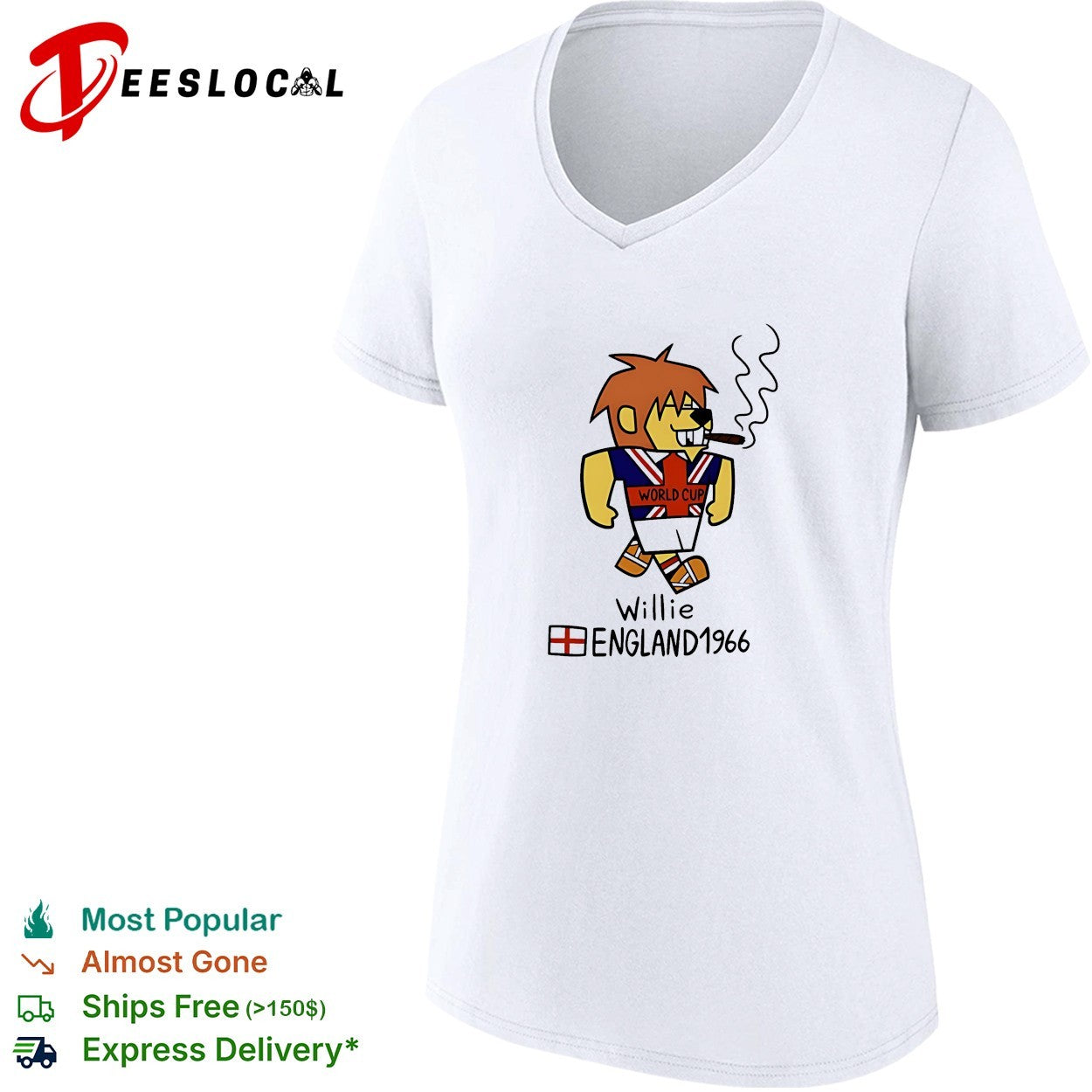 World Cup Willie England 1966 mascot cartoon smoking cigar soccer tournament shirt