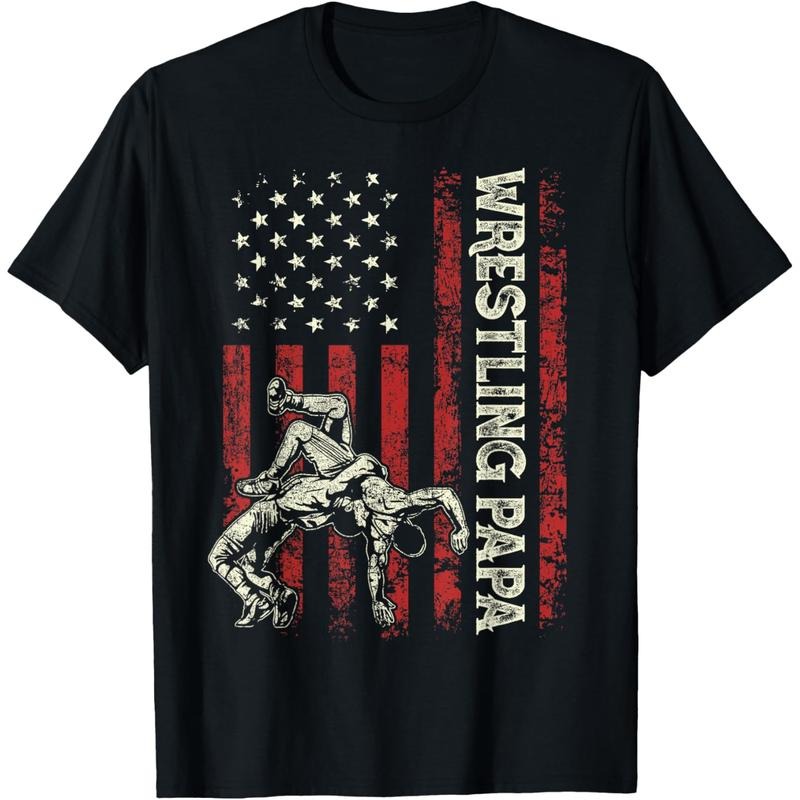 Wrestling Papa US Flag Dad Patriotic Wrestler TNF'WB shield Day T-Shirt Hoodie, Sweatshirt | RetroVerseTees.com