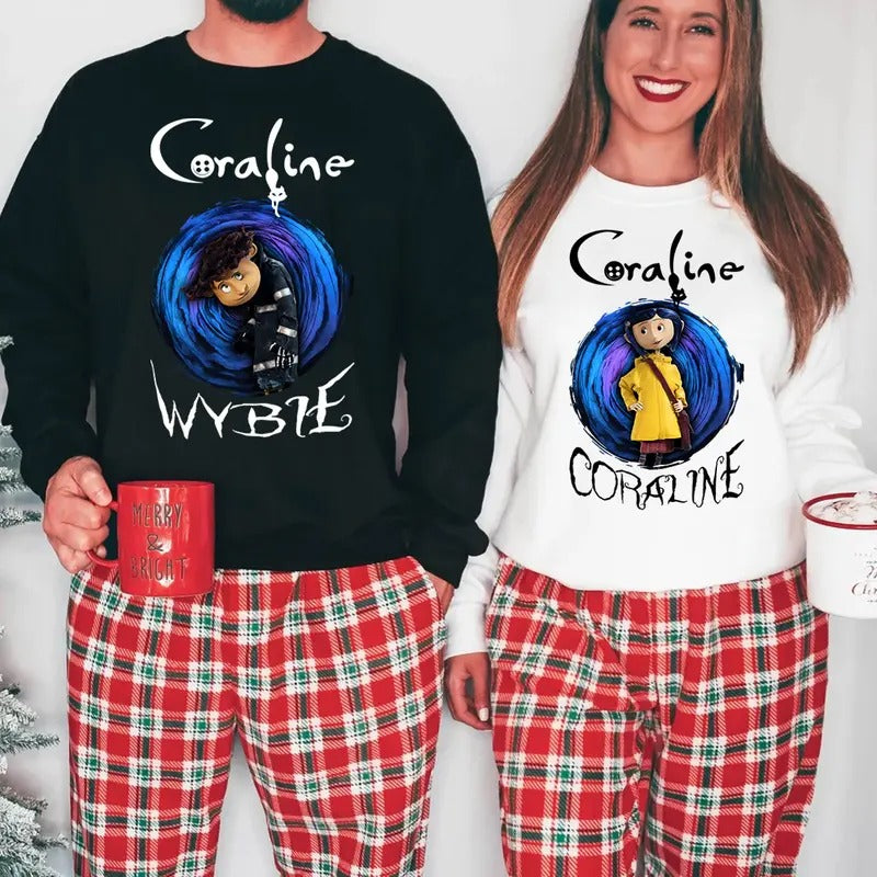 Wybie and Coraline Couple Sweatshirt, Cute Coraline T-Shirt, Valentine Movie Hoodie Shirt | RetroVerseTees.com