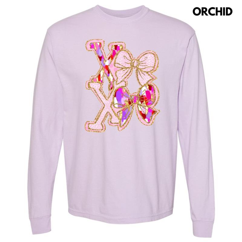 X's and Bows Brushstroke Long Sleeve Comfort Colors T-Shirt Hoodie, Sweatshirt | RetroVerseTees.com