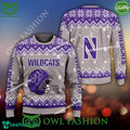 Logo Pattern Helmet Northwestern Wildcats Xmas 3D Ugly Sweater