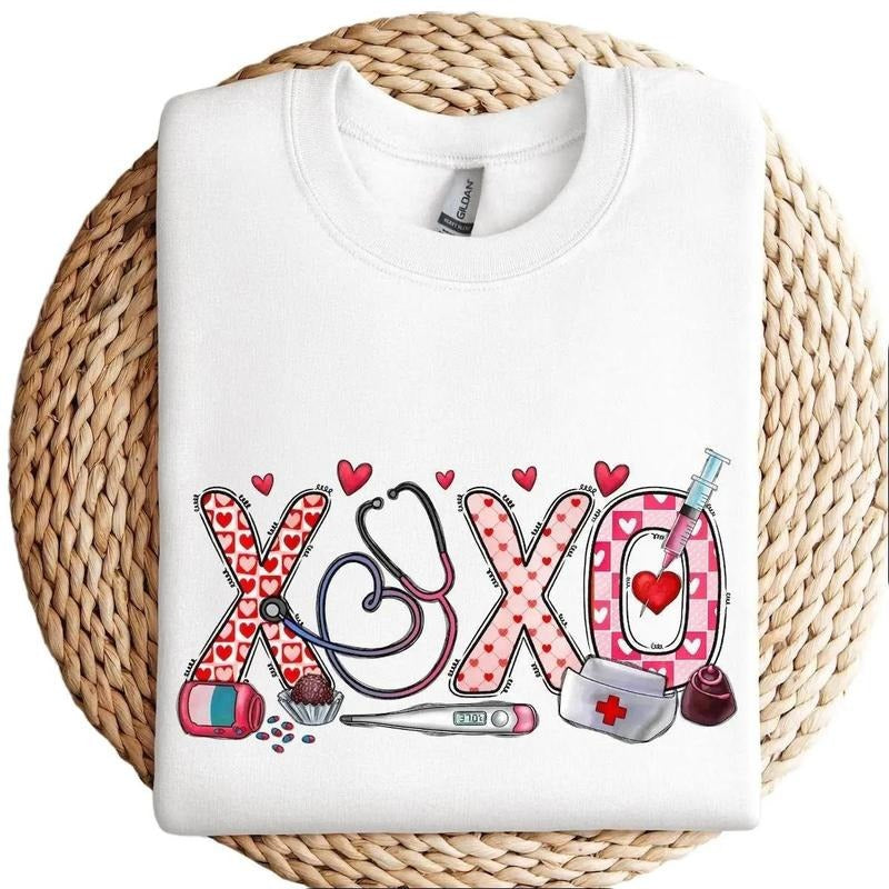 XOXO Nurse Sweatshirt, Valentines Day Hoodie, Sweatshirt For Women T-Shirts | RetroVerseTees.com