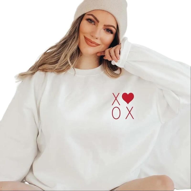 XOXO Sweatshirt, Valentine Sweatshirt, Women Love Heart Cute Crewneck For Women T-Shirts, Hoodie | RetroVerseTees.com