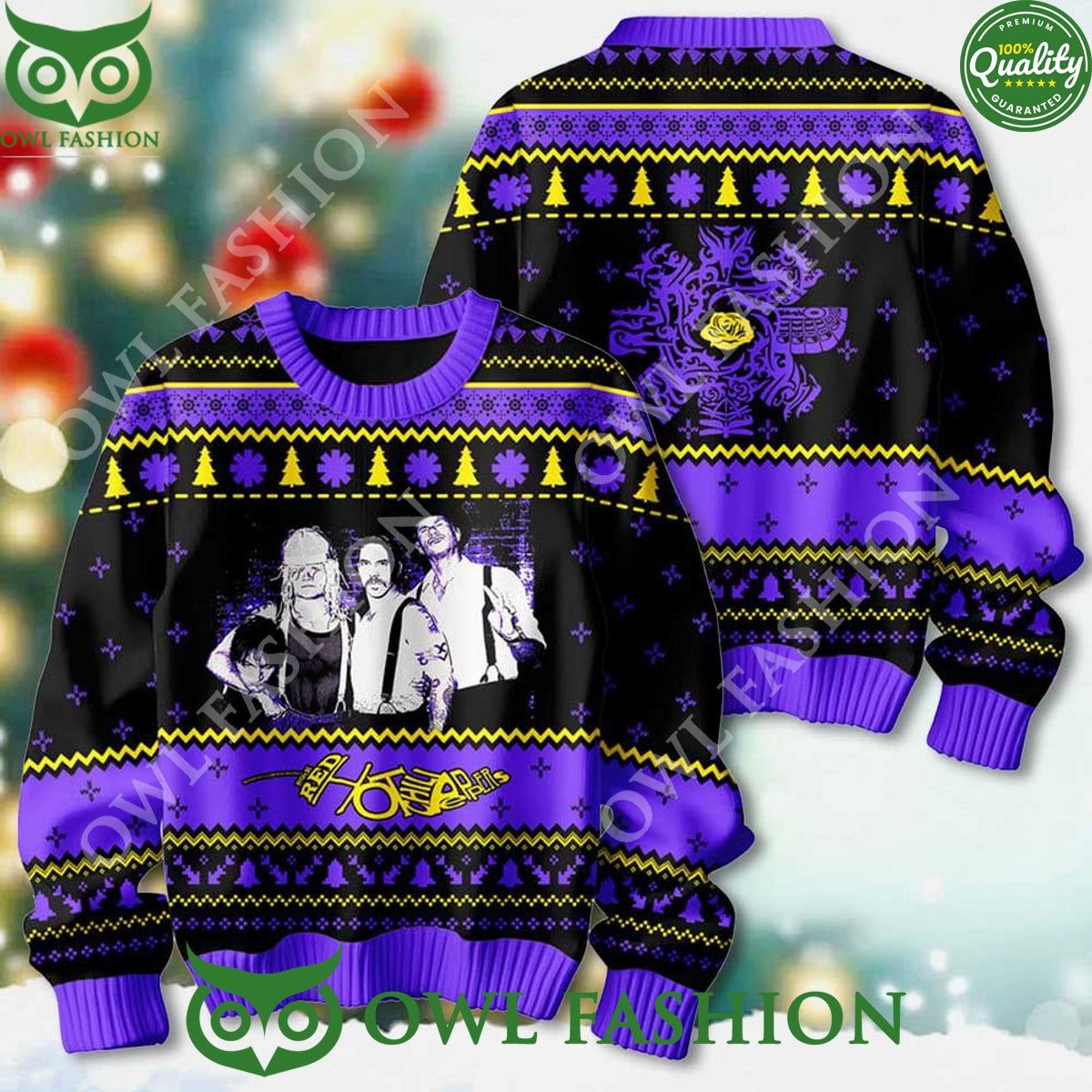 Red Hot Chili Peppers Christmas Tree Pattern 3D Ugly Sweater