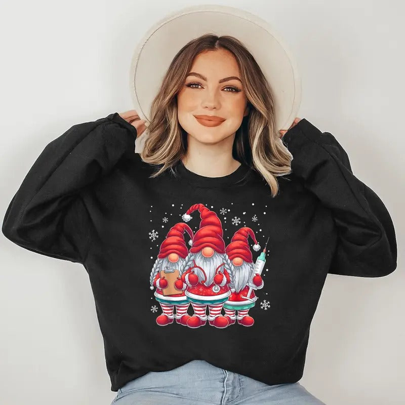 Xmas Medical Scrub Top Cute Nursing Christmas Gnomes Nurse Sweatshirt T-Shirts, Hoodie | RetroVerseTees.com