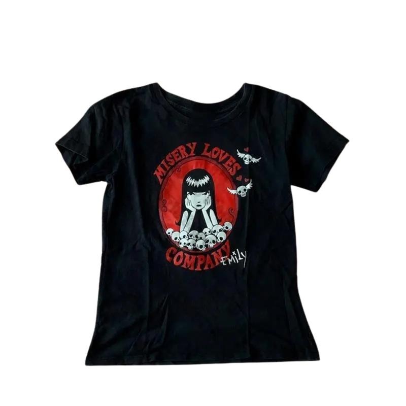 Y2K Emily Strange Baby Tee, Women Fitted T-Shirt, Emo Scene 2000s Clothes, Y2k Top Women Streetwear, Grunge 2000s, Casual...