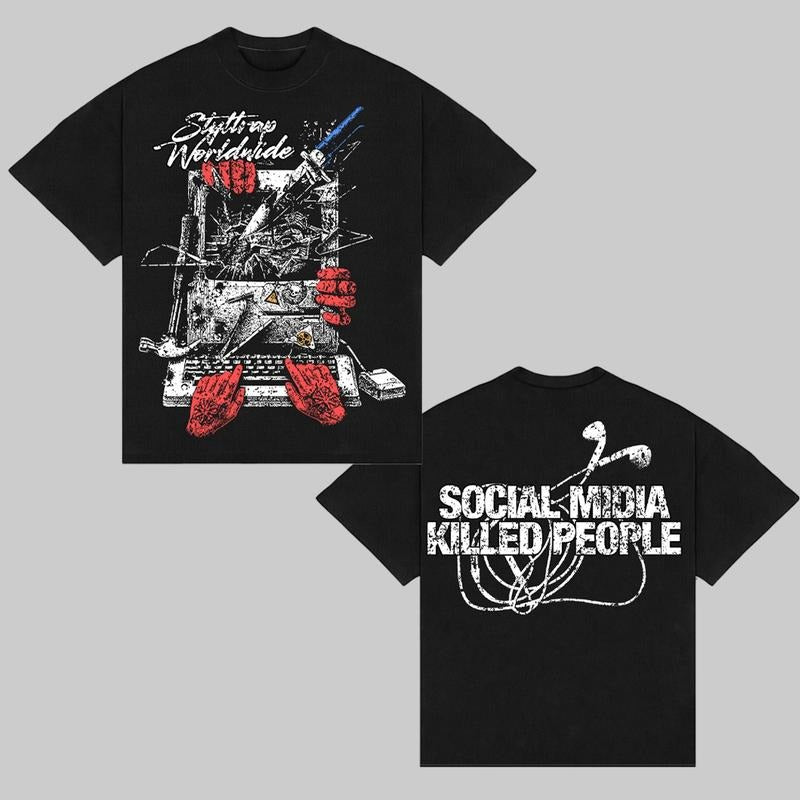 Y2K Social Media 2025 Tshirt Graphic Tee Cotton Unisex Top Streetwear Oversized For Women and Men Hoodie, Sweatshirt
