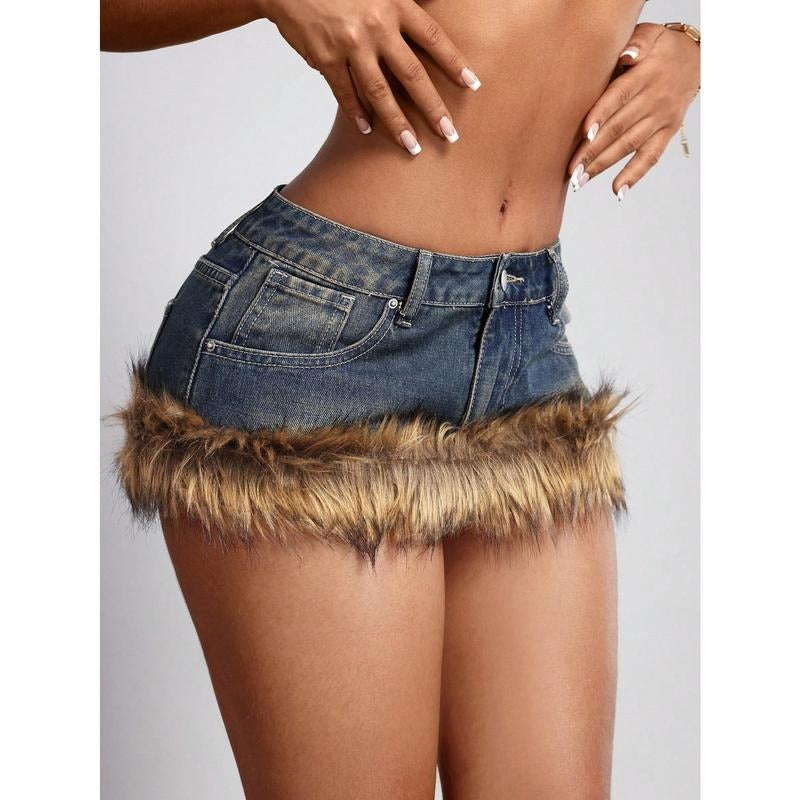 Y2K Summer Mini Jean Skirt Fuzzy Short Bodycon Denim Skirts with Pocket T-Shirts, Hoodie, Sweatshirt | RetroVerseTees.com