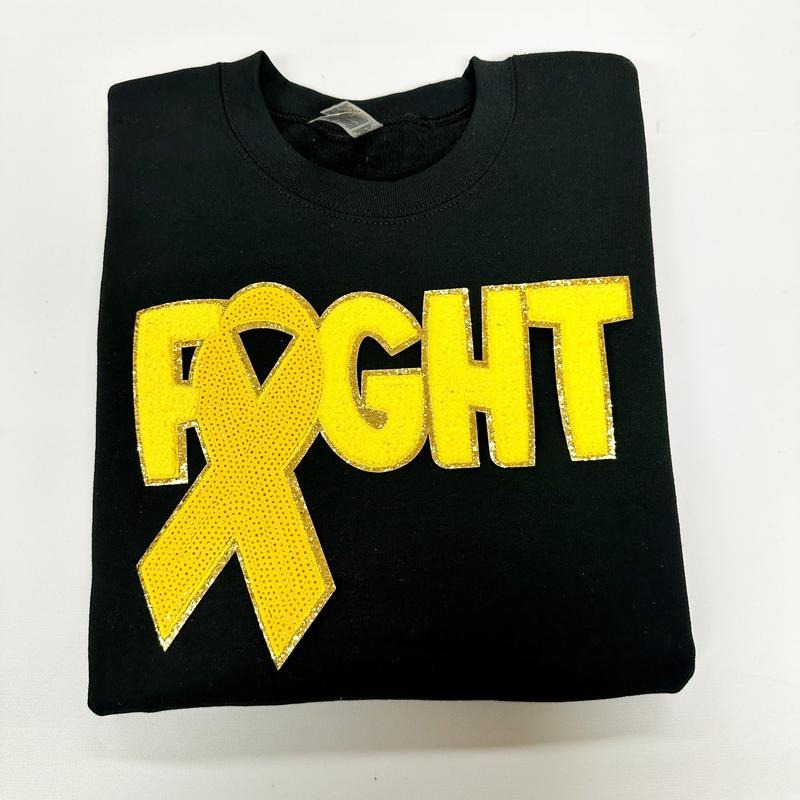 Yellow Fighting Ribbon Patch Gildan Sweatshirt T-Shirts, Hoodie | RetroVerseTees.com