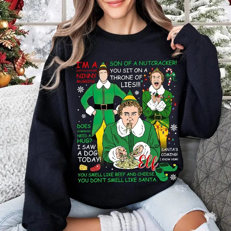 You Smell Like Beef And Cheese, You Don't Smell Like Santa Shirt, Funny The Elf Quotes Buddy Hobbs Vintage Christmas...