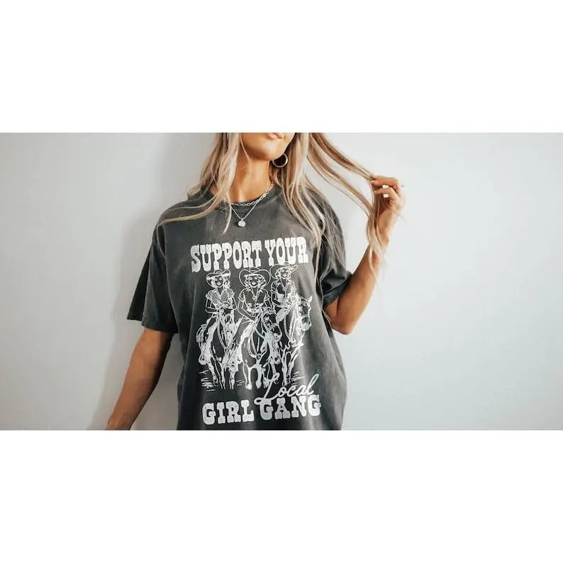 Youth Girls Clothing Support your Local Girl Gang Tee, Cowgirl Tee, Girl Gang Tee, Vintage Inspired Cotton T-shirt,...