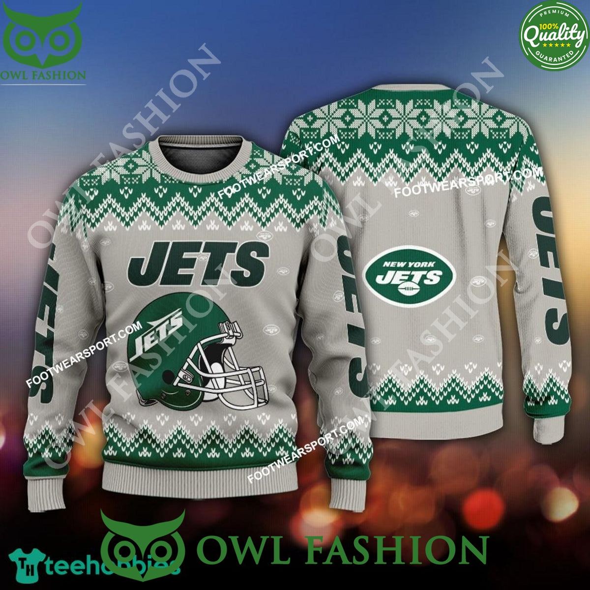 Logo Pattern Helmet New York Jets Xmas 3D Ugly Sweater